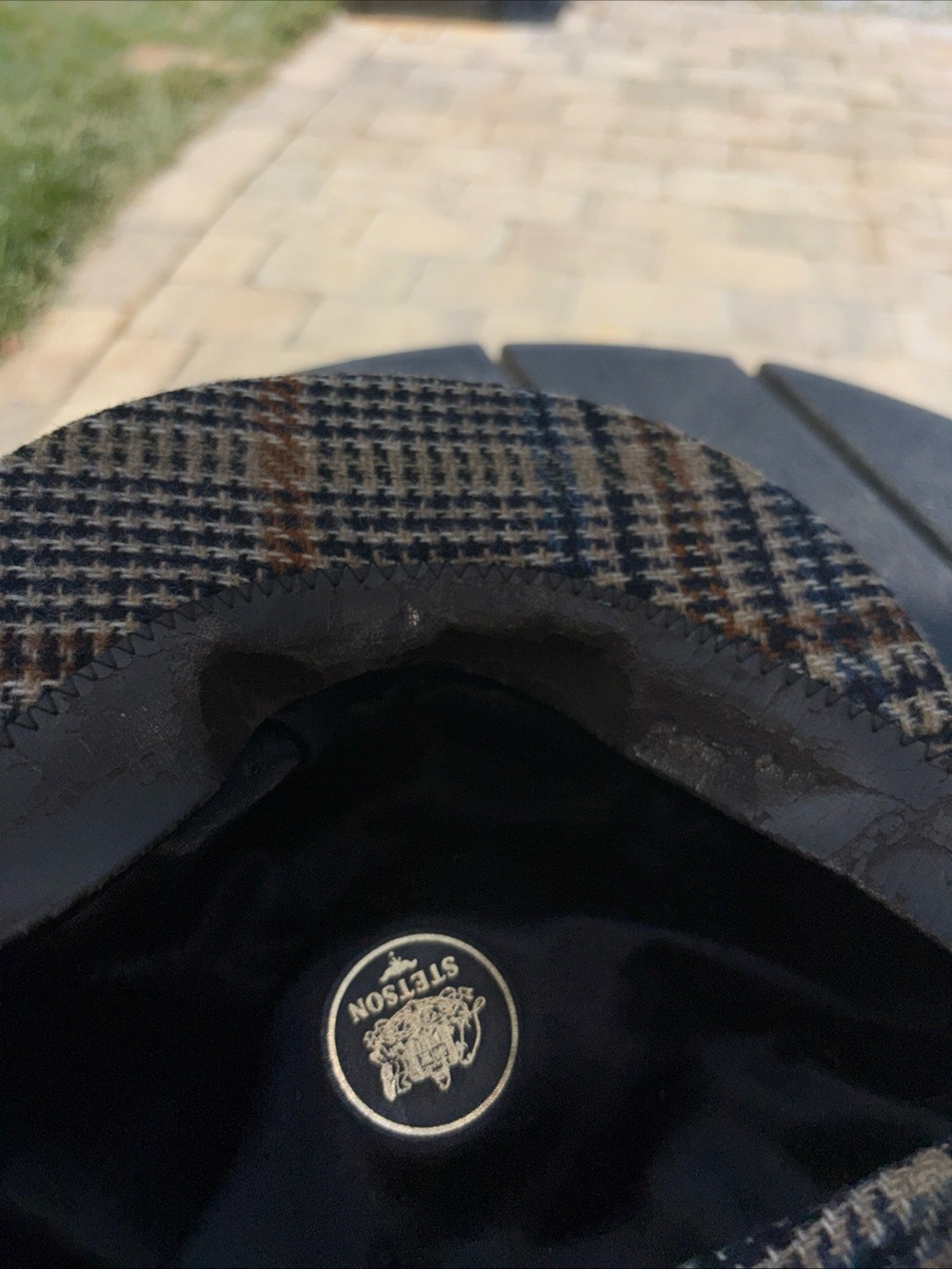 Vintage Stetson Glen Plaid Brown & Navy Plaid Newsboy Cap - Men Size 7 - Picture 10 of 11